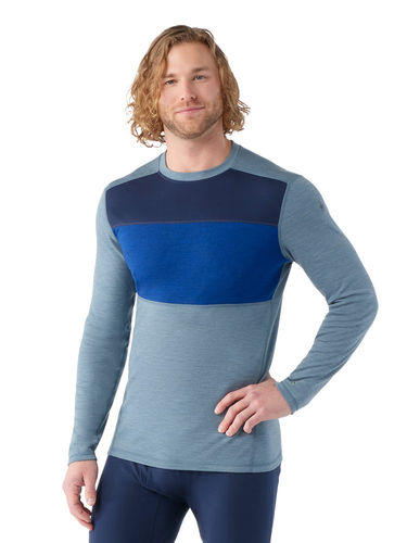 Smartwool Heren Classic Thermal Merino Base Layer Colorblock Crew (Pewter Blue Heather)