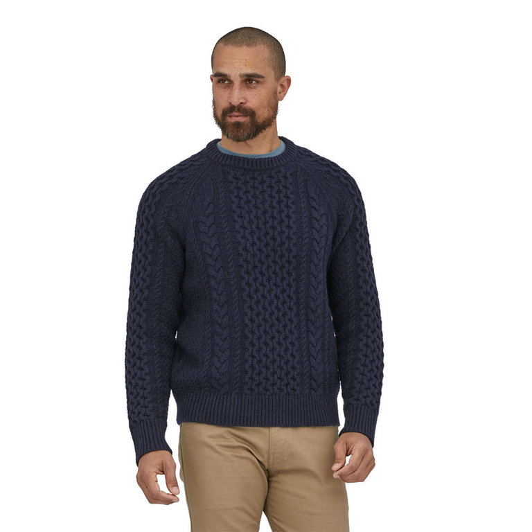 Patagonia Men s Recycled Wool Blend Cable Knit Crewneck Sweater New Navy Pullover