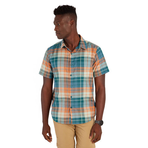Marmot Men s Aerobora Novelty Short Sleeve Shirt Dark Jungle Wayland Plaid Air Permeable Shirt