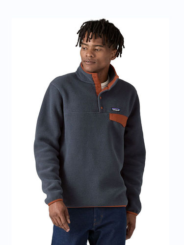 Patagonia Men's Lightweight Synchilla Snap-T Fleece Pullover (Smolder Blue w/Burnished Red)