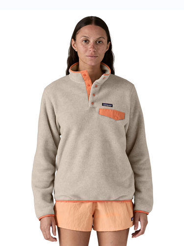 Patagonia Dames Lightweight Synchilla Snap-T Fleece Pullover (Oatmeal Heather w/Heirloom Peach)