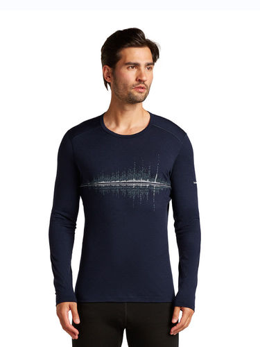 Icebreaker Men's 200 Oasis LS Crewe Snow Wave (Midnight Navy)
