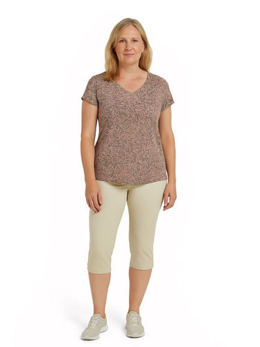 Royal Robbins Women's Featherweight V-Neck Tee (Dark Olive Yarrow Print)