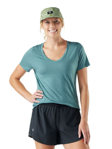 Smartwool Dames Active Ultralite V-Neck Short Sleeve - Dusty Teal